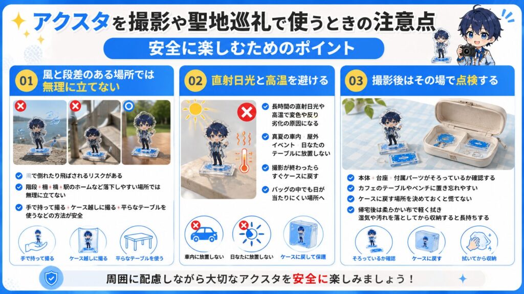 アクスタを撮影や聖地巡礼で使う際の注意点