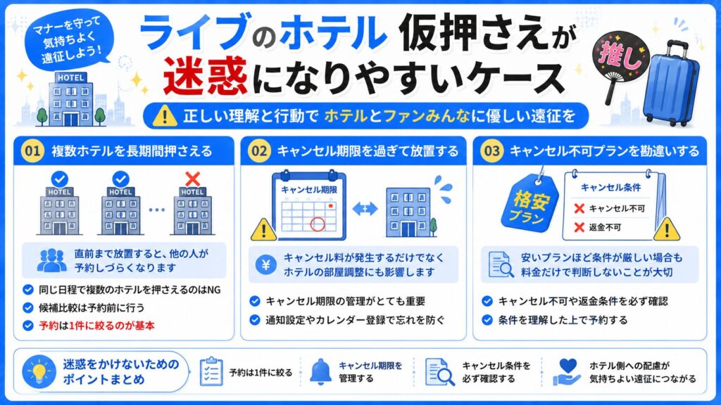ライブのホテル仮押さえが迷惑になりやすいケース
